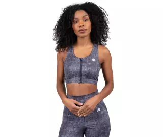 Gorilla Wear Camilla Zip-Front Sports Bra, Blue Denim