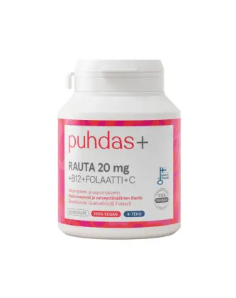 Puhdas+ Rauta 20 mg + B12 + Folaatti + C, 60 kaps.