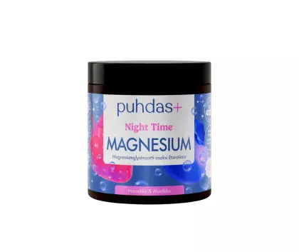 Puhdas+ Night Time Magnesium 80&nbsp;g, Mansikka & Mustikka