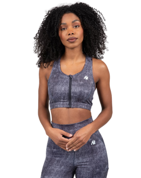 Gorilla Wear Camilla Zip-Front Sports Bra, Blue Denim
